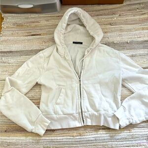XS White crop zip up hoodie, Brandy Melville